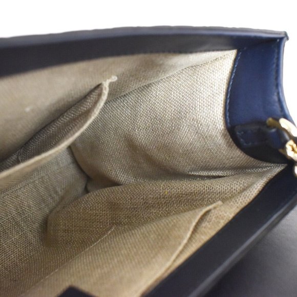 GUCCI Emily Medium GG Leather Chain Shoulder Bag Navy Blue  GUCCI Micro GG Guccissima Emily Chain Shoulder Bag Leather Navy Blue